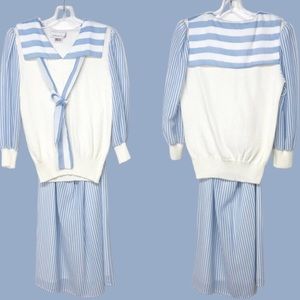 Vintage 70s 80s knit skirt SET sz XS/S Anthony Sicari Sweater TENNIS PREPPY blue